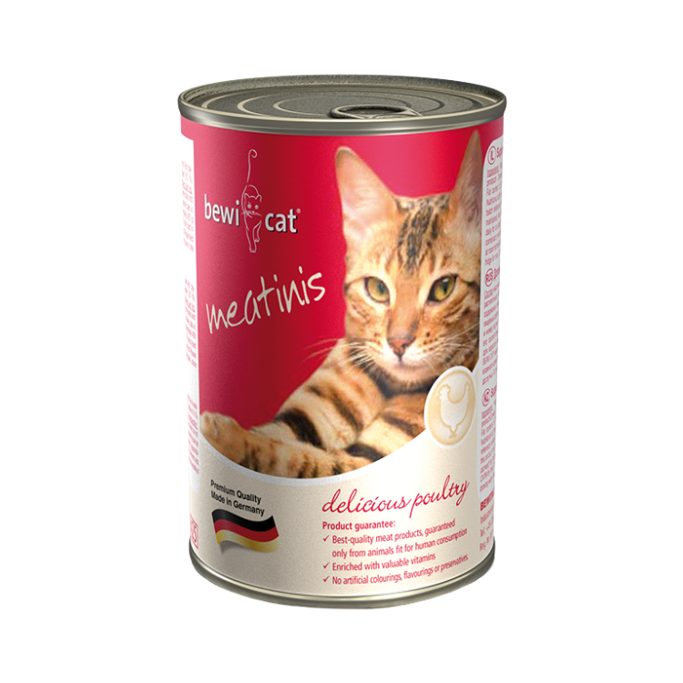 Bewicat latas meatinis rico en ave alimento húmedo para gatos 400 gr