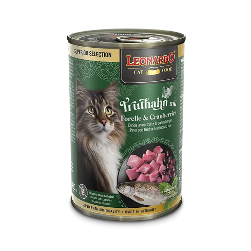 Lata Leonardo Gato Superior Selection Pavo Trucha y Arándanos 400 gr