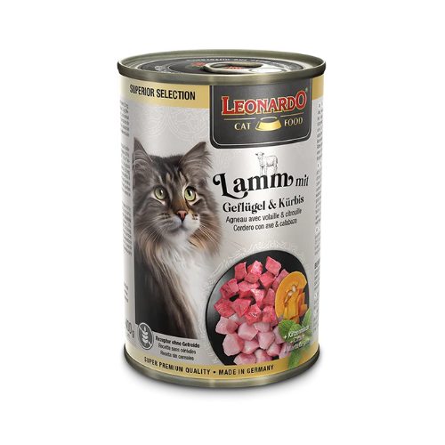 Lata Leonardo Gato Superior Selection Cordero & Ave Calabaza 400 gr