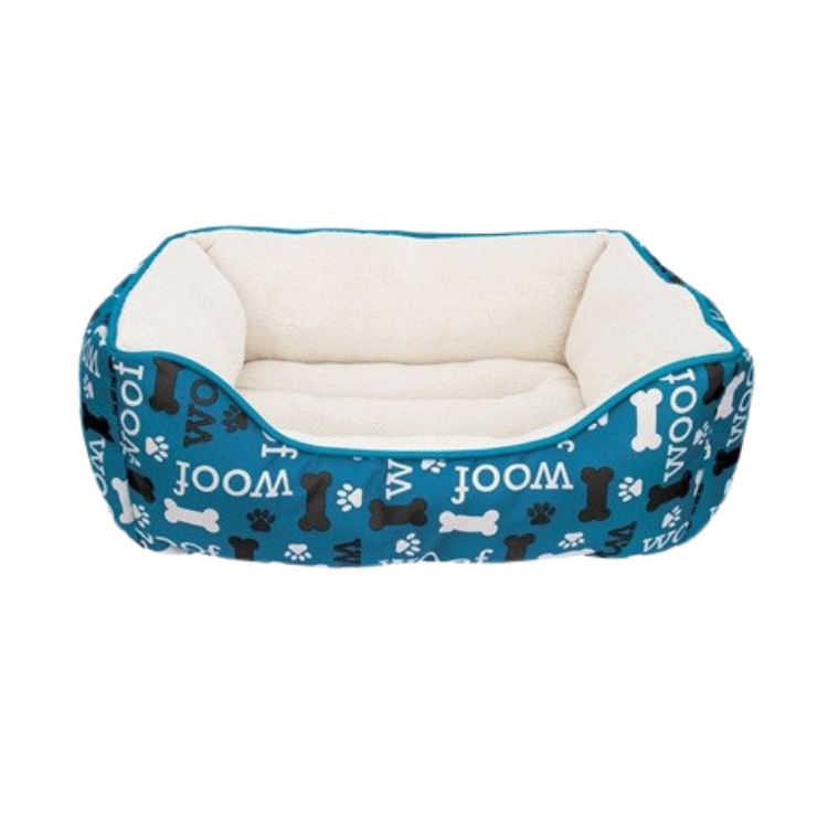 Cama Rectangular Dogit Dreamwell Woof para Perros – Color Azul