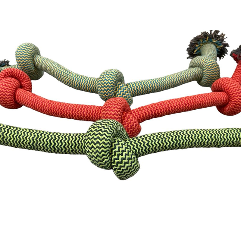 Juguete para mascota cuerda con 3 nudos surtido (verde o rojo)