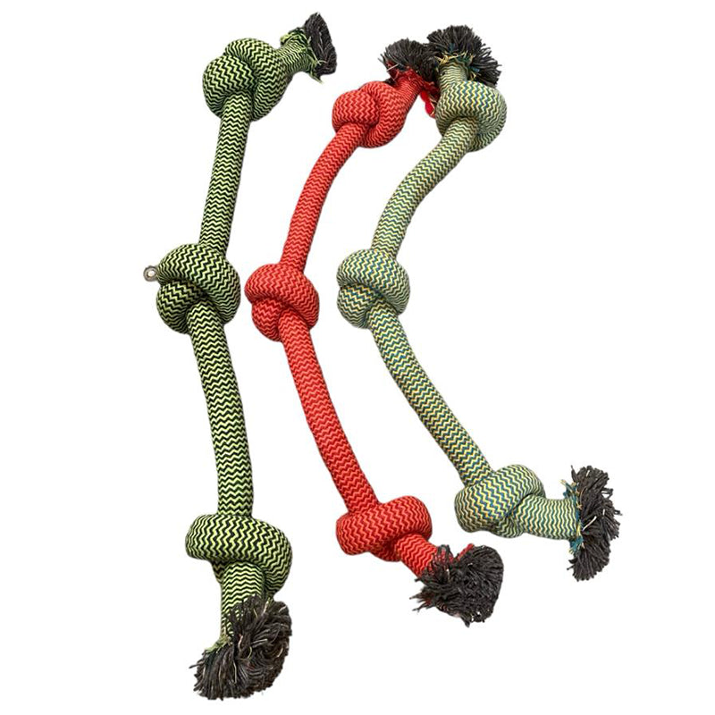 Juguete para mascota cuerda con 3 nudos surtido (verde o rojo)