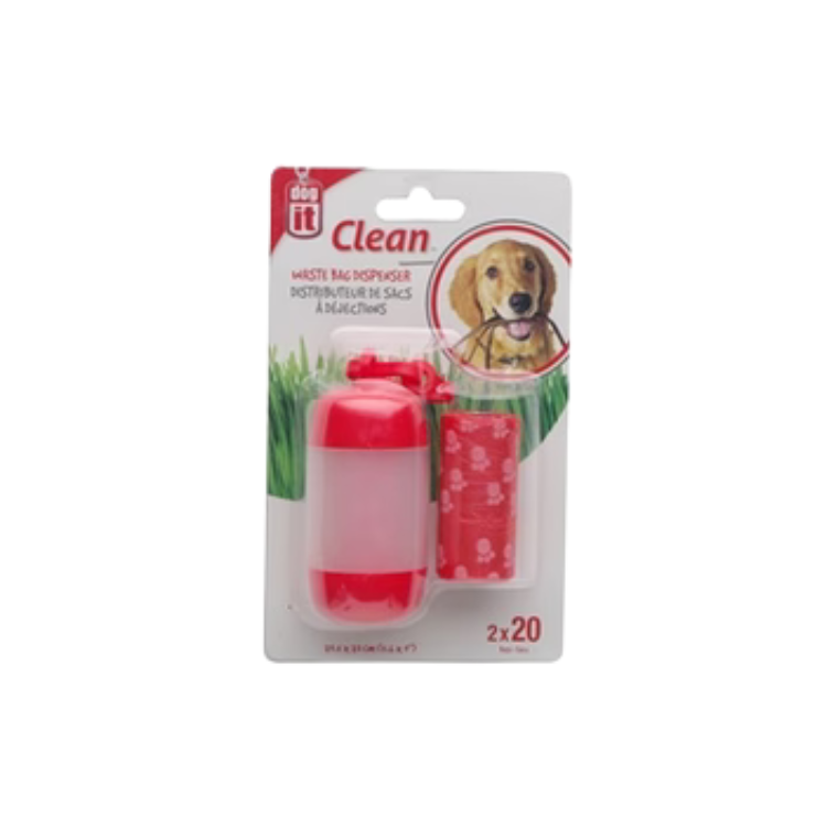 Dispensador Dogit Clean con Bolsas para Fecas – Color Rojo (2x20 unidades)