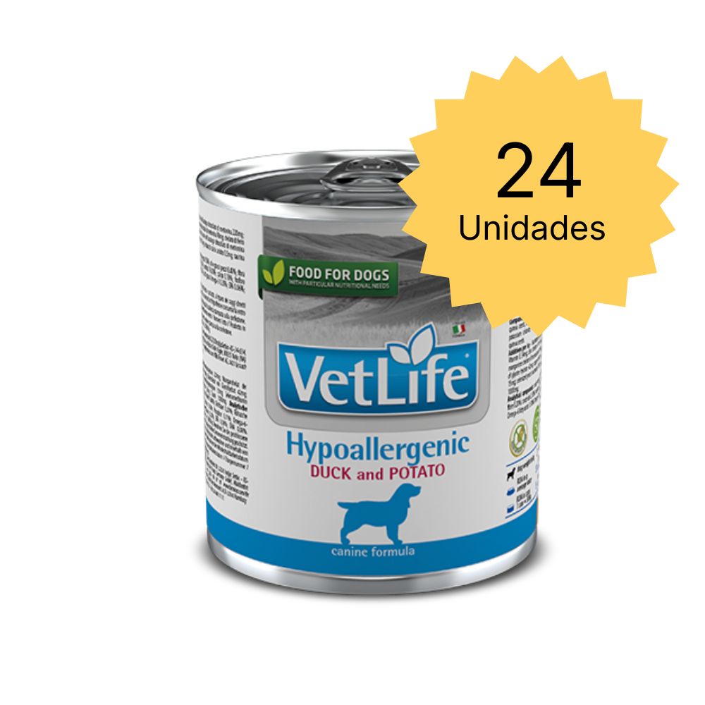 VET-LIFE NATURAL DIET HIPOALERGÉNICO PATO & PAPA 300 GR 24 UNIDADES