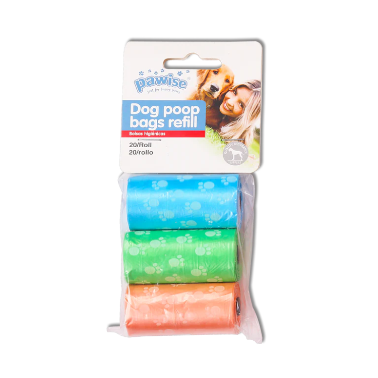 Pack Repuesto Pawise Bolsas para Perros – 3x20 Colores (60 unidades)