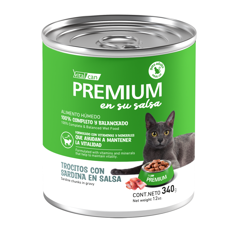 VITALCAN PREMIUM GATO ADULTO – TROCITOS CON SARDINA EN SALSA 340G